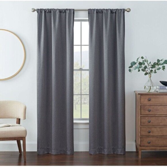 Eclipse Blackout Curtain Black Two Rod Pocket 2 Panels Kerry Solid 37"x95"‎ - Picture 1 of 10